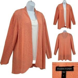 Eileen Fisher Peach Open Front Cardigan Sweater Sz. L